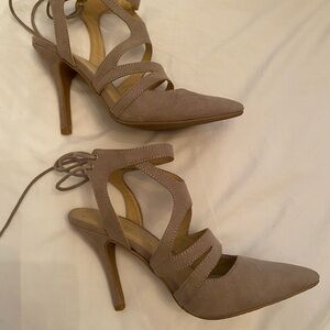 Chinese Laundry Taupe Suede Lace-Up Heels